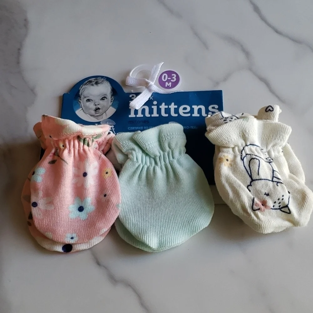 Gerber Baby Girls' 3pk Fox Mittens - Light Blue/Yellow/Orange Size 0-3 Months